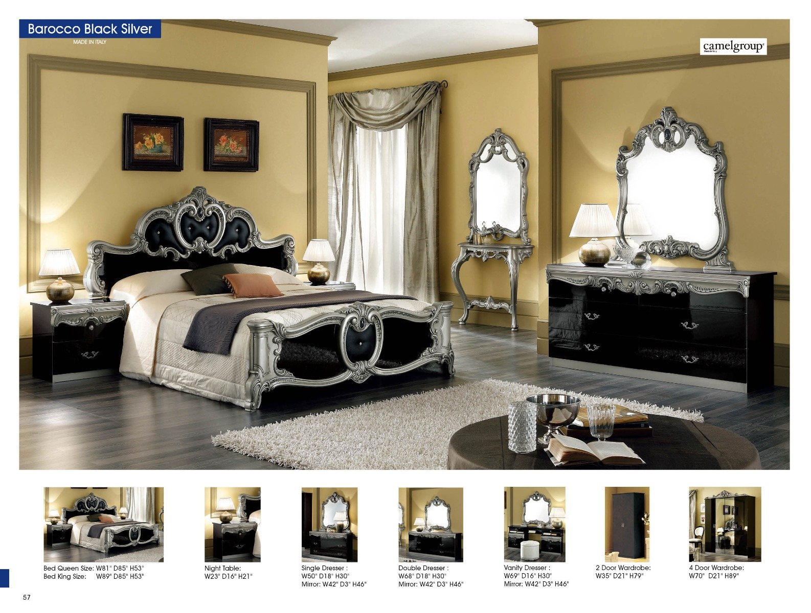 Camel Group Barocco Black and Silver Bedroom Set - Dream Home Furnishings