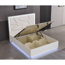 LED High Gloss Storage Bed With Padded Headboard
