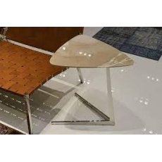Stone International Plectrum Triangular Accent Table - Marble top and Polished Steel base