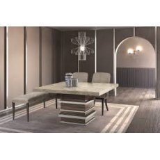 Stone International Saturn Extending Table Thin Flat Edge - Marble and Polished Stainless Steel Stone International Saturn Extending Table Thin Flat Edge - Marble and Polished Stainless Steel