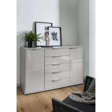 WIEMANN  Monaco 4000 Combi dresser wih 5 drawers in centre and 2 outer doors in Pebble Grey Finish WIEMANN  Monaco 4000 Combi dresser wih 5 drawers in centre and 2 outer doors in Pebble Grey Finish