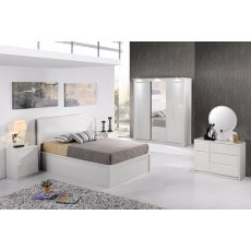 Rugby White High Gloss Storage Bed With White Slim Headboard