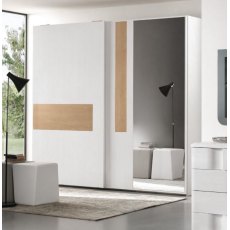 Euro Design Levante Sliding Door Wardrobe White With Warm Elm Highlight & Mirror Euro Design Levante Sliding Door Wardrobe White With Warm Elm Highlight & Mirror
