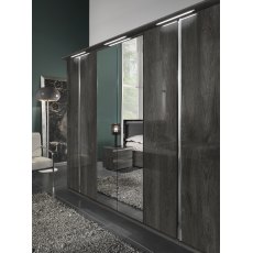 MCS Oxford Grey High Gloss 6 Door Wardrobe With 2 Mirror Door