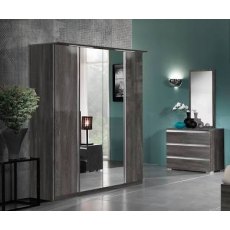 MCS Oxford Grey High Gloss 4 Door Wardrobe With 2 Mirror Door