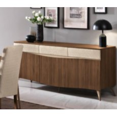 Saltarelli Emozioni Walnut 3 Door Console With Wooden Top and Upholstered Drawers