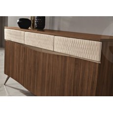 Saltarelli Emozioni Walnut 3 Door Console With Wooden Top and Upholstered Drawers