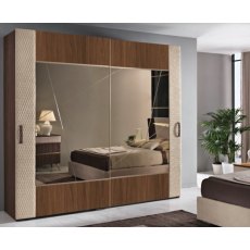 Saltarelli Emozioni Walnut 2 Door Mirror Wardrobe With Upholstered Bands