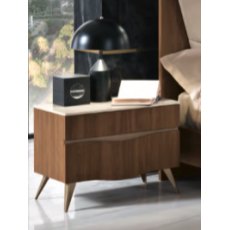 Saltarelli Emozioni Walnut Night Stand With Marble Top and Wooden Drawers