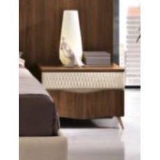 Saltarelli Emozioni Walnut Night Stand With Wooden Top and Upholstered Drawer