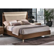 Saltarelli Emozioni Walnut Bed With Narrow Upholstered Headboard, Sides and Footboard in Wood