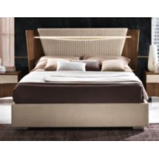 Saltarelli Emozioni Walnut Bed With Narrow Upholstered Headboard and Upholstered Sides