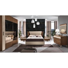 Saltarelli Emozioni Walnut Bed With Narrow Upholstered Headboard and Upholstered Sides