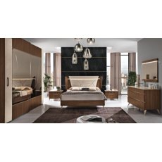 Saltarelli Emozioni Walnut Bed With Upholstered Headboard, Sides and Footboard in Wood