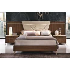 Saltarelli Emozioni Walnut Bed With Upholstered Headboard and Nightstand Back Panels, Sides and Foot