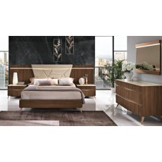 Saltarelli Emozioni Walnut Bed With Upholstered Headboard and Nightstand Back Panels, Sides and Foot