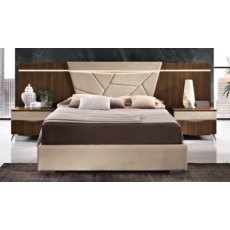 Saltarelli Emozioni Walnut Bed With Upholstered Headboard and Nightstand Back Panels, Upholstered Si