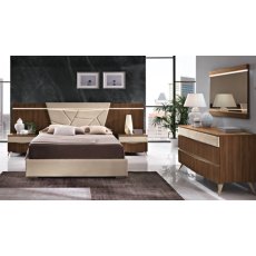 Saltarelli Emozioni Walnut Bed With Upholstered Headboard and Nightstand Back Panels, Upholstered Si