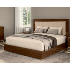 Status Eva Walnut Upholstered Bed with Velvet Beige Headboard