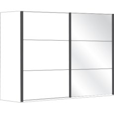 2 Door Sliding Wardrobe with 1 Right Pebble Grey Glass and 1 Left Wooden Door in Carcase Colour, all