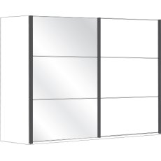 3 Door Sliding Wardrobe with 1 Centre Pebble Grey Glass and 2 Wooden Doors in Carcase Colour, all do