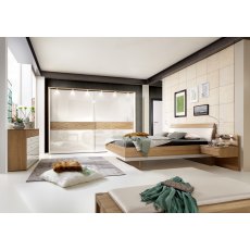 Wiemann Wega 250 cm 2 Doors Front in Champagne Glass Sliding Door Wardrobe with Cross Trim in Natural Wave Structure