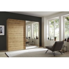 Wiemann Korfu 200 cm 2 Door Sliding Wardrobe in Bianco Oak carcase colour and  right mirror door Wiemann Korfu 200 cm 2 Door Sliding Wardrobe in Bianco Oak carcase colour and  right mirror door