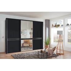 Wiemann Rialto 250 cm 3 Door Sliding Door Wardrobe In Graphite With Middle  Crystal Mirror Cross Trim In Graphite Wiemann Rialto 250 cm 3 Door Sliding Door Wardrobe In Graphite With Middle  Crystal Mirror Cross Trim In Graphite