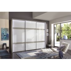 Wiemann Rialto 250 cm3 Door Sliding Door Wardrobe with Front in White Glass and 2 Cross Trim with Pebble Glass Finish