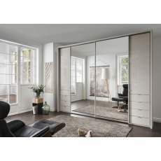 Wiemann Nizza 250 cm  4 Door 4 Drawer 2 Outer Left and Right Hinged Door and 2 Centre Sliding Door with Front in White Glass