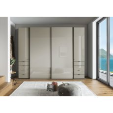 Wiemann Nizza 5 Door 4 Drawer 2 Outer Left and Right Hinged Door and 3 Centre Sliding Door with Front in Champagne Glass