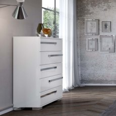 Status Volare Modern Italian White High Gloss 5 Drawer Tall Chest