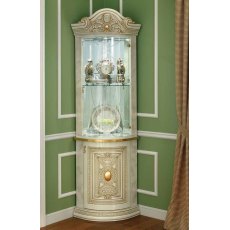Camel Leonardo Day Ivory High Gloss and Gold Italian Corner Cabinet With Light Camel Leonardo Day Ivory High Gloss and Gold Italian Corner Cabinet With Light