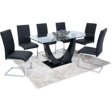 Oslo Clear Glass Top With Black and White High Gloss Dining Table With 6 Chairs Oslo Clear Glass Top With Black and White High Gloss Dining Table With 6 Chairs