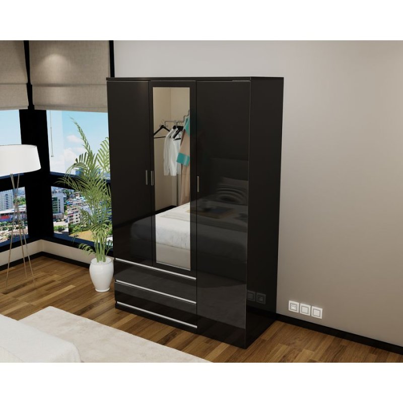 Dream Home Furnishings Regency 3 Door Wardrobe (High Gloss) Black