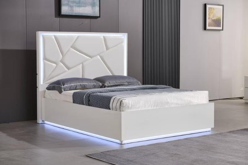 Dream Home Furnishings LED High Gloss Storage Bed With Padded Headboard