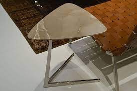 Stone International Italy Stone International Plectrum Triangular Accent Table - Marble top and Polished Steel base