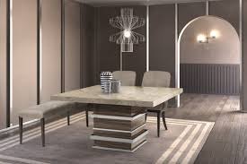 Stone International Italy Stone International Saturn Extending Table Thin Flat Edge - Marble and Polished Stainless Steel