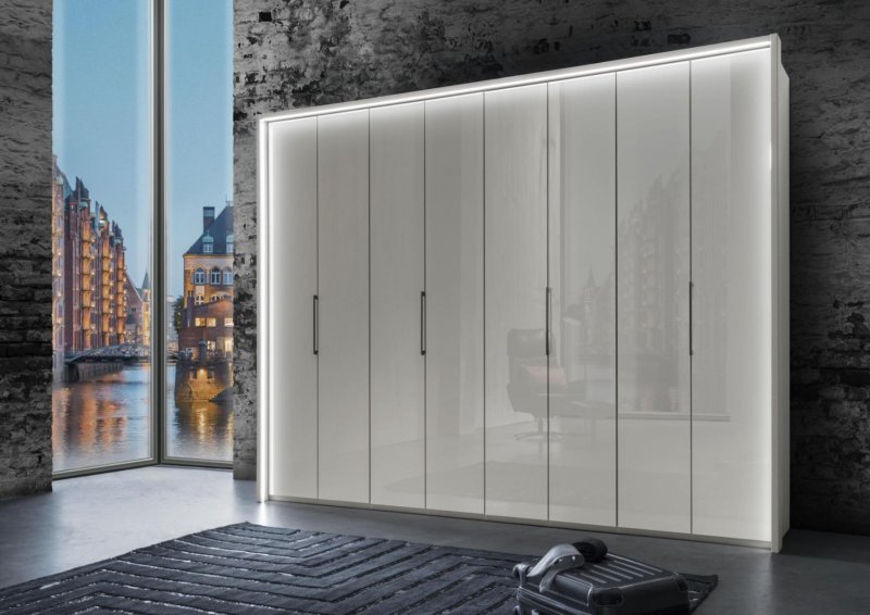 Wiemann German Furniture WIEMANN Monaco2000 8 Door Wardrobe with bi-fold doors in Champagne Glass Finish