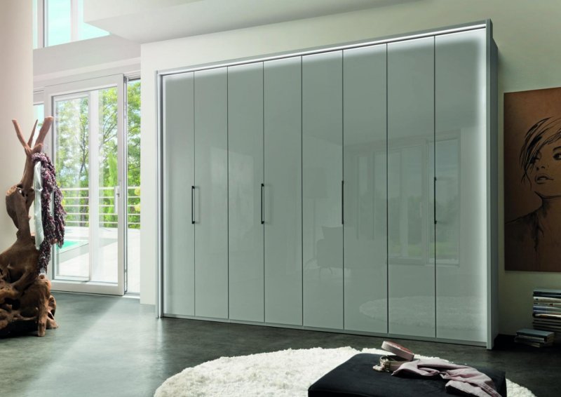 Wiemann German Furniture WIEMANN Monaco2000 8 Door Wardrobe with bi-fold doors in Pebble Grey Glass Finish