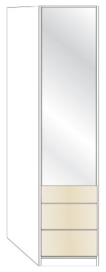 Wiemann German Furniture 1 Door Right Hinged Parsol Mirror Door with 3 Drawers 50cm in Magnolia Glass