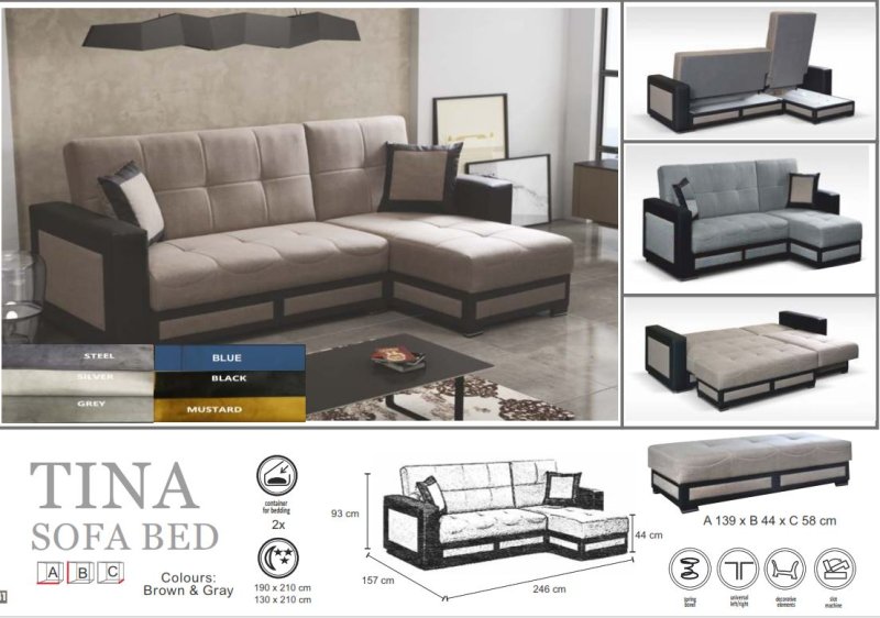 Dream Home Furnishings Tina Corner Sofa Bed