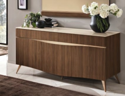 Saltarelli Mobili Saltarelli Emozioni Walnut 3 Door Console With Marble Top and Wooden Drawers