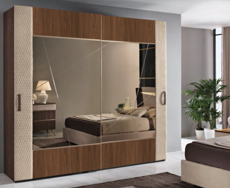 Saltarelli Mobili Saltarelli Emozioni Walnut 2 Door Mirror Wardrobe With Upholstered Bands