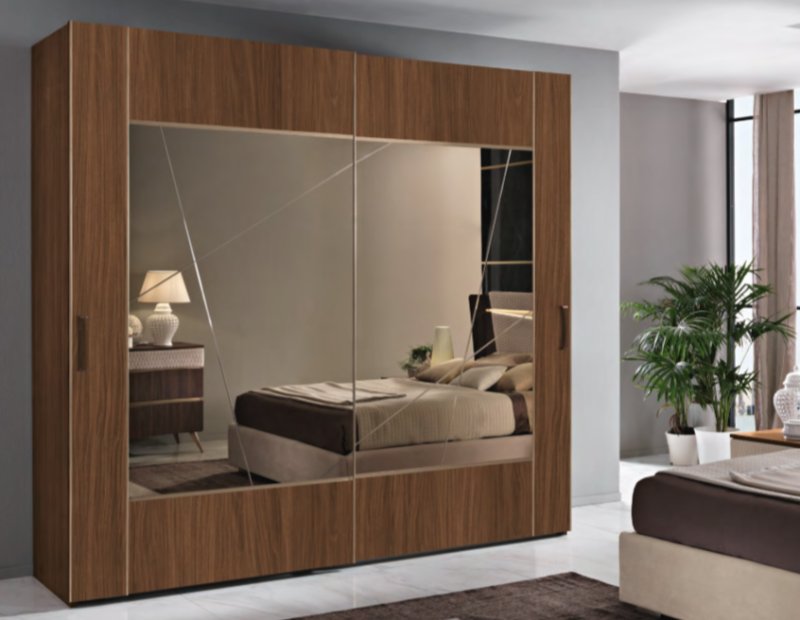 Saltarelli Mobili Saltarelli Emozioni Walnut 2 Door Mirrored Wardrobe With Wood Bands