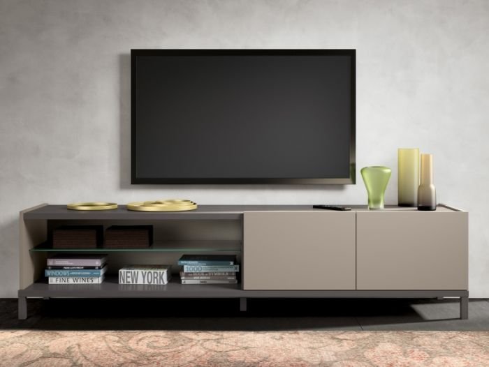 Status SRL Italy Status Kali Wooden TV Unit With Glass Shelf