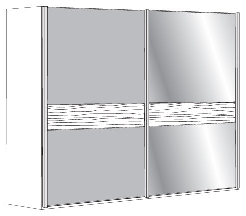3 Door Sliding Wardrobe with 1 Centre Crystal Mirror and 2 Pebble Grey Glass with 2 Panels