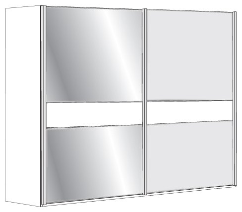2 Door Sliding Wardrobe with 1 Left Crystal Mirror and 1 Right Pebble Grey Glass with 5 Panels