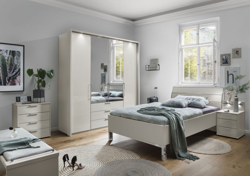 Wiemann German Furniture Wiemann Monaco 4 Door 3 Drawer 100cm in Champagne Glass and Crystal Mirror Doors Combi wardrobes with bi-fold-doors