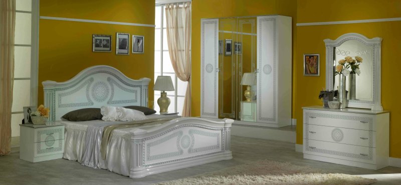 Ben Company Ben Company New Serena White & Silver Bed Room Group with 6 Door Wardrobe